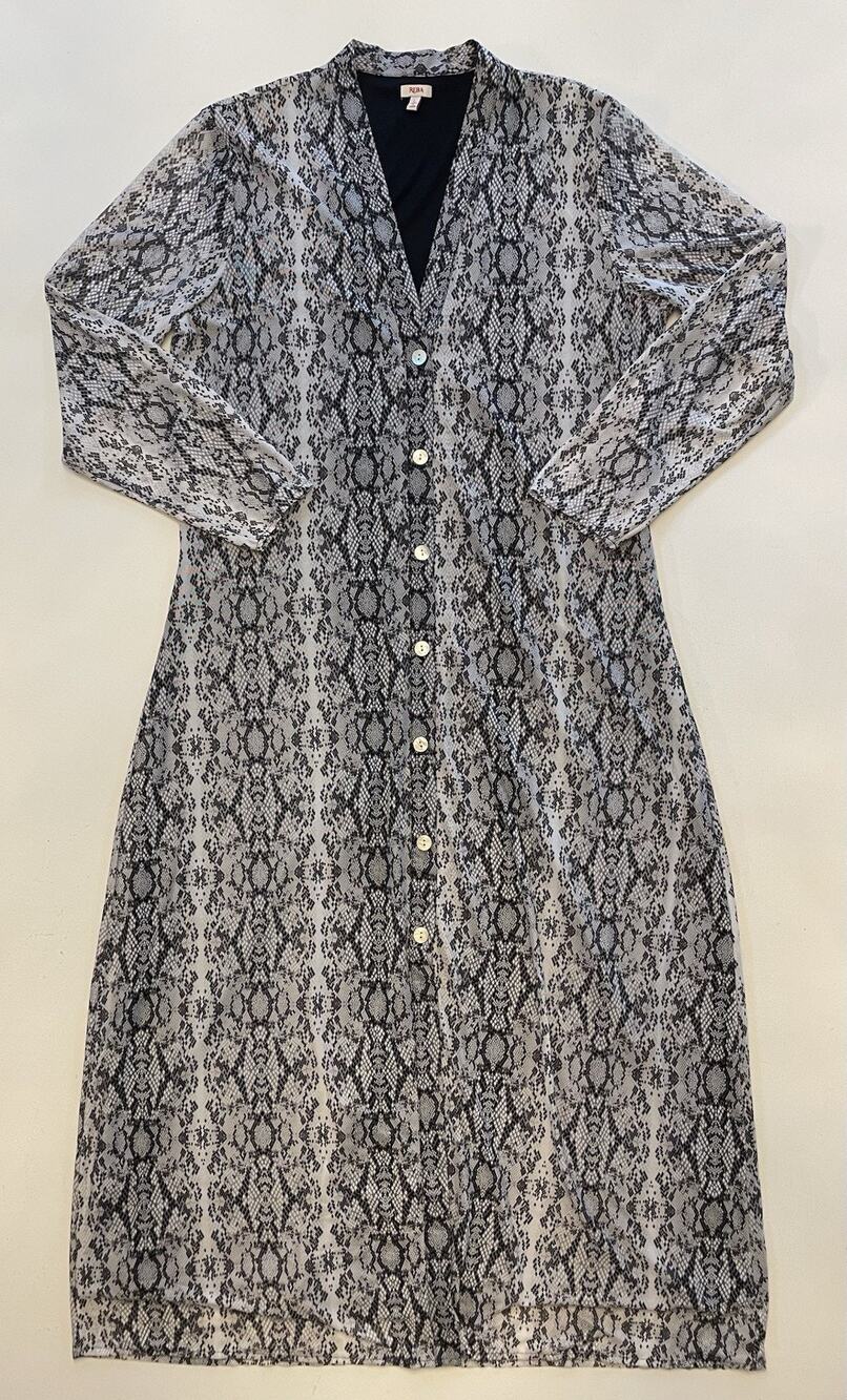 Reba Maxi Dress Women’s Large Gray Snakeskin Mesh Long Sleeve Lined Button Up